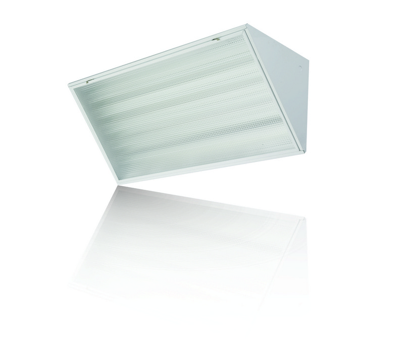 High lumen corner mount fluorescent available with 3 lamp T5 or T8.